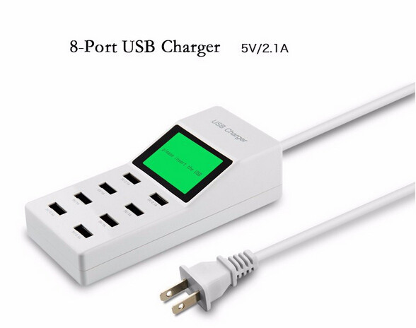 유니버설 8 USB 항구 전시 화면 미국 EU 영국 마개 여행 교류 전원 접합기 소켓 똑똑한 벽 충전기